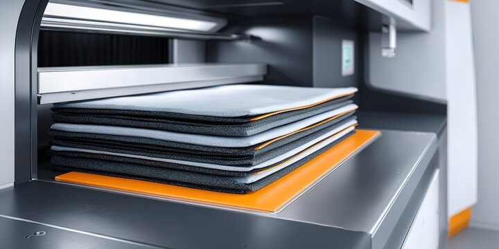 Equipment in a modern workspace efficiently stacking and organizing materials for production processes