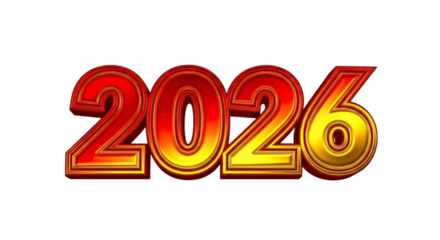 Fiery golden 2026 numbers with a glowing effect isolated on transparent background