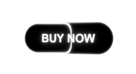Illuminated glowing white buy now button with a sleek modern design isolated on transparent background