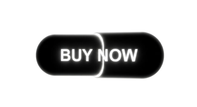Illuminated glowing white buy now button with a sleek modern design isolated on transparent background