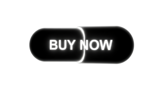 Illuminated glowing white buy now button with a sleek modern design isolated on transparent background - Powered by Adobe