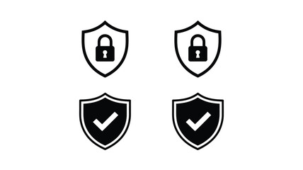 Secure and protected digital shield icons with lock and checkmark, representing data safety and verified access for modern technology solutions.