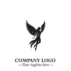 Elegant Black Angel Woman Silhouette Logo Symbol on White Background