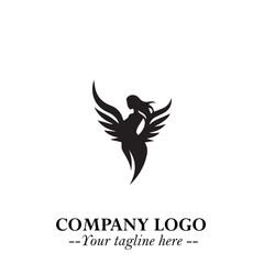 Obraz premium Elegant Black Angel Woman Silhouette Logo Symbol on White Background