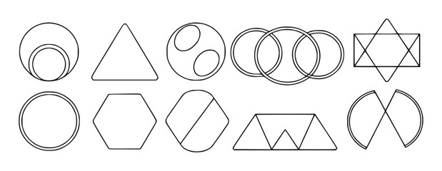 Collection of Geometric Shapes and Symbols in Outline
