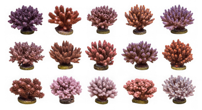 Collection of colorful coral for aquarium decor
