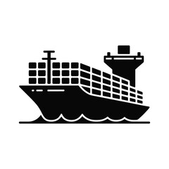 Black silhouette of a cargo ship on the water