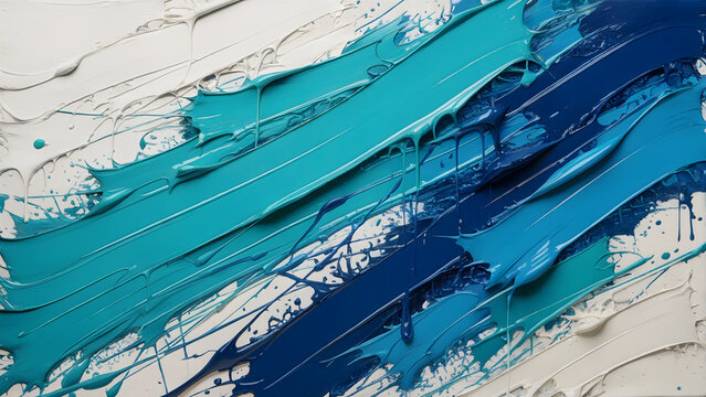 Vibrant turquoise and stark white impasto layers on dynamic expressionist canvas - abstract painting - Powered by Adobe
