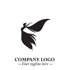 Elegant Black Angel Woman Silhouette Logo Symbol on White Background