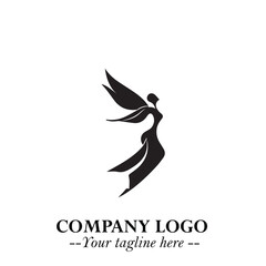 Elegant Black Angel Woman Silhouette Logo Symbol on White Background