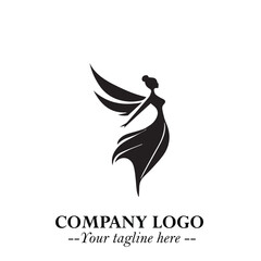 Obraz premium Elegant Black Angel Woman Silhouette Logo Symbol on White Background
