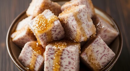 dish of steamed yam cubes