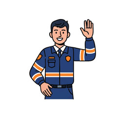 Security guard waving with transparent background