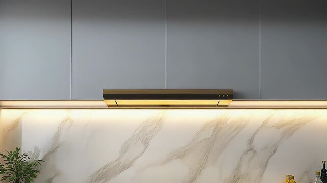 Modern minimalist kitchen design with marble backsplashing