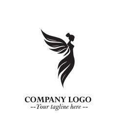 Elegant Black Angel Woman Silhouette Logo Symbol on White Background