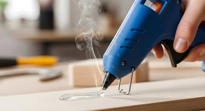 person using a hot glue gun