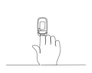 Pulse oximeter device on finger outline illustration. Continuous line drawing of oximeter on finger.