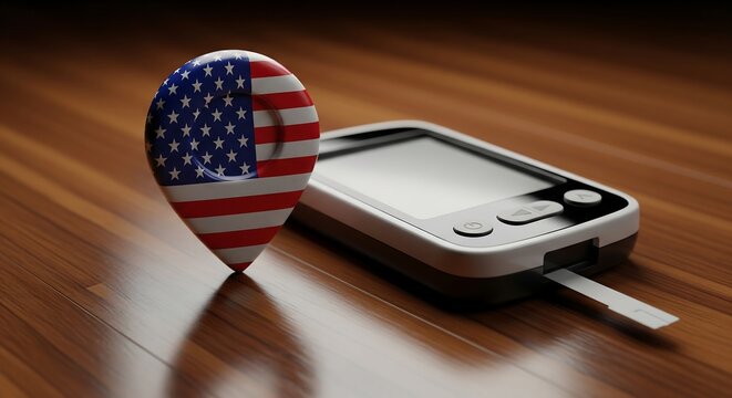 Monitoring diabetes with a glucose meter featuring the American flag, symbolizing national health initiatives and personal well-being
