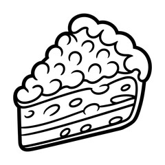 Illustration of slice of cheesecake drawing with berry fruit cream topping isolated on white background