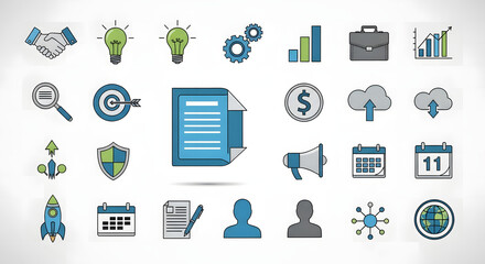 Professional business icons representing growth, strategy, and success, perfect for modern presentations and digital content creation.