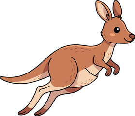 Cartoon kangaroo jumping, cute animal illustration, vector wildlife character, kids content, marsupial art, energetic pose, isolated white background, playful design