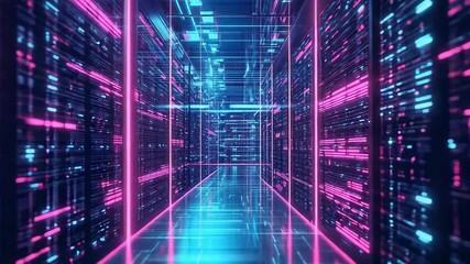 Futuristic data center server room with digital information flow - Powered by Adobe