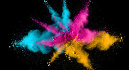 Colorful Powder Explosion on Black Background Abstract Shot of Vibrant Pigments Bursting in Air Creating Dynamic Texture for Art and Design Projects with Contrasting Colors