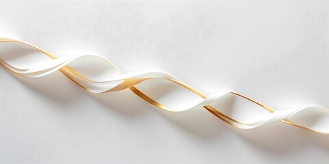 Elegant white ribbon with gold trim creating a flowing, abstract wave on a clean background
