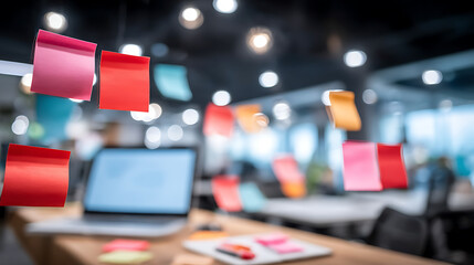 Dynamic teamwork in business creative workspace with sticky notes modern office environment collaborative spirit