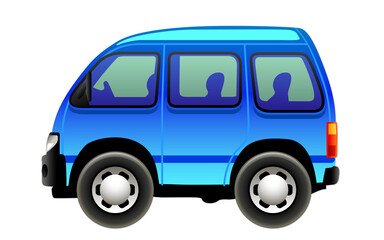 Obraz premium Blue Van Cartoon Illustration Isolated on Black Background