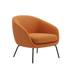Modern Orange Accent Chair with Black Metal Legs Isolated on Transparent Background for Interior Design