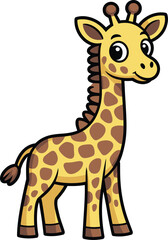 Fototapeta premium Adorable cartoon giraffe with friendly eyes and distinctive spotted pattern, perfect for children's designs and educational materials.