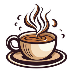 Hot coffee cup with steam on black background