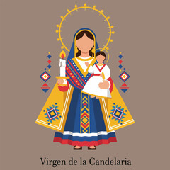 Flat vector illustration of Virgen de la Candelaria