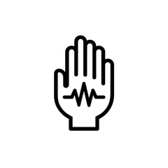 Obraz premium Human Hand Outline with ECG Heart Rate Pulse Line Icon. Medical Health Monitoring, Vital Signs, Technology Concept Illustration.