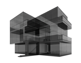 Modern Two Story House With Clean Siding Rendered In 3D On A Transparent Background With Visible Interior Details And Balconies