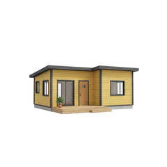 Modern Two Story Wooden House with Wide Glass Panels and Deck Outdoor Plant on Transparent Background Architectural Design Rendering