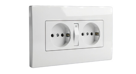 Modern White Double Electrical Outlet With Switch On A Transparent Background