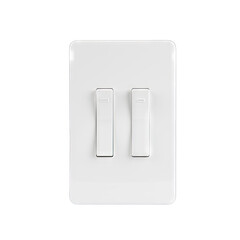 Modern White Double Light Switch Plate With Two Toggle Levers Isolated On A Clean White Background With Soft Studio Lighting