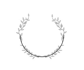 Elegant botanical wreath with minimalist vine lines and delicate leaves, perfect for branding, invitations, or decorative design projects. © surafudin