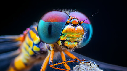 Close up of colorful dragonfly face