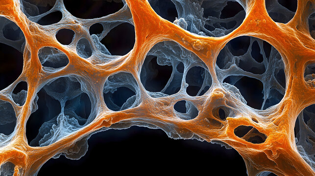 Bone tissue spongy structure close up view