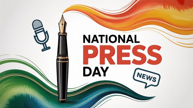 National Press Day poster combining artistic media symbols and bold typography.