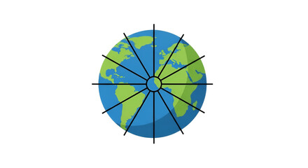 Obraz premium Stylized earth with green continents and blue oceans shows interconnectedness represented by lines.