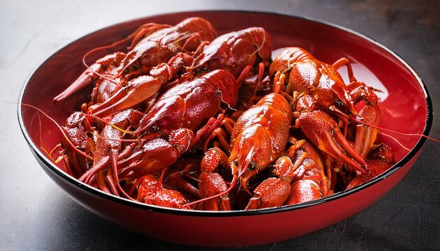 closeup of a pile of cooked crawfish a popular seafood dish served in a red bowl