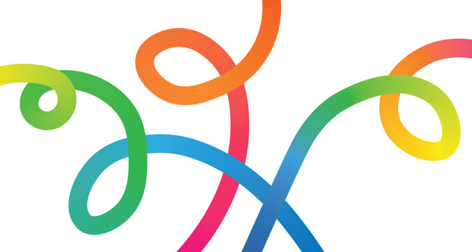 Vibrant rainbow swirls intertwined creating a dynamic abstract design on white background