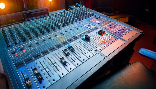 audio mixing console in a recording studio