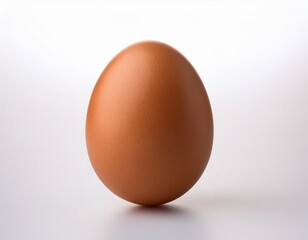 a single brown egg placed on a white surface