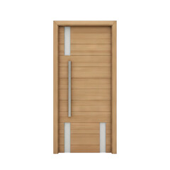 Modern Wood Interior Door with Horizontal Grain and Sleek Metal Handle Isolated on Black Background