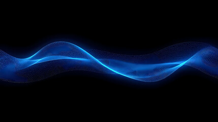 Dynamic glowing blue wave of digital particles flowing across a dark void, perfect for technology, science, and futuristic concepts.